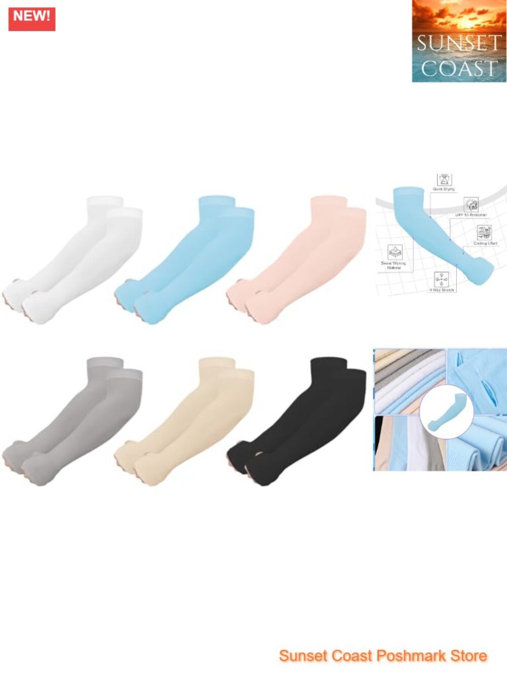 UPF 50+ Cooling Arm Sleeves with Thumb Hole - 6 Pack for Sun Protection